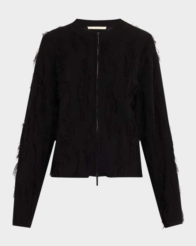 Brushstroke Fray Jacquard Zip-Up Cardigan